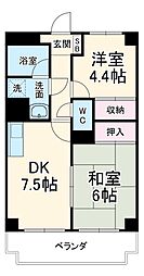 京成松戸線 薬園台駅 徒歩2分の賃貸マンション 3階2DKの間取り