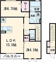 東京メトロ東西線 西葛西駅 徒歩17分の賃貸アパート 2階2LDKの間取り