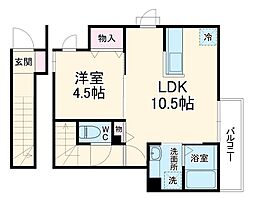 フェリーチェ奏の杜 2階1LDKの間取り
