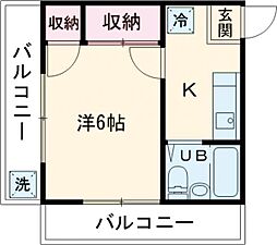 サンライズ須崎 3階1Kの間取り