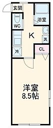 京成本線 京成大久保駅 徒歩15分の賃貸アパート 1階1Kの間取り