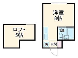 JR南武線 武蔵中原駅 徒歩10分の賃貸アパート 2階ワンルームの間取り