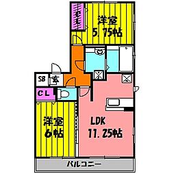 リルシア 2階2LDKの間取り