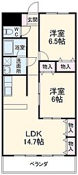 名鉄瀬戸線 瓢箪山駅 徒歩10分の賃貸マンション 2階2LDKの間取り