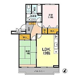 京成松戸線 習志野駅 徒歩9分の賃貸マンション 2階2LDKの間取り
