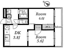 東京メトロ東西線 南行徳駅 徒歩12分の賃貸マンション 3階2DKの間取り