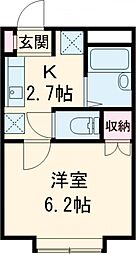 ディアロック 1階1Kの間取り