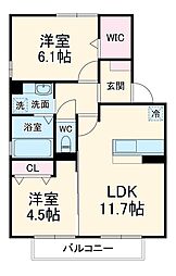 愛知環状鉄道 山口駅 徒歩4分の賃貸アパート 2階2LDKの間取り