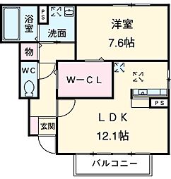 クオーレ 1階1LDKの間取り