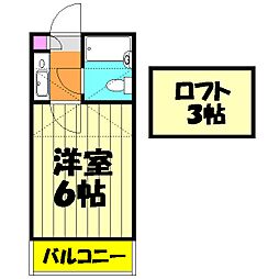 ジュネパレス津田沼第3 2階1Kの間取り