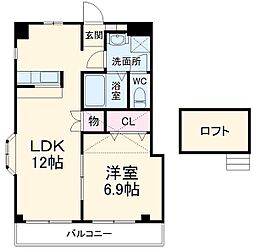 コルナ津田沼 2階1LDKの間取り