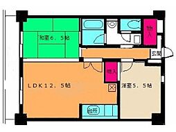 グランデュール峯崎 4階2LDKの間取り
