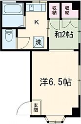 都営新宿線 一之江駅 徒歩11分の賃貸マンション 2階1Kの間取り