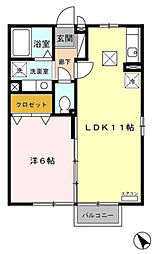アメージング　Ｂ 1階1LDKの間取り
