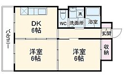 JR常磐線 柏駅 徒歩8分の賃貸マンション 6階2DKの間取り