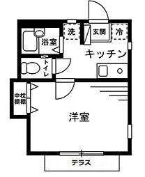 モンシャトーベル 1階1Kの間取り