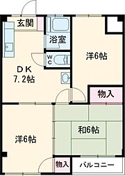 京王線 多磨霊園駅 徒歩17分の賃貸マンション 3階3DKの間取り