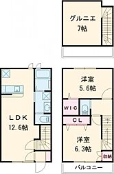 サンライズ西国立 1階2LDKの間取り