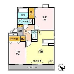 サニーリヴ　Ｂ 2階2LDKの間取り
