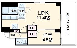 プラージュ東千葉 6階1LDKの間取り