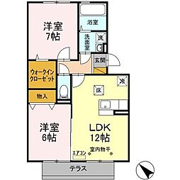 千葉都市モノレール 桜木駅 徒歩18分の賃貸アパート 1階2LDKの間取り