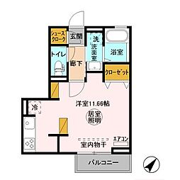 ヌーボイナリ金沢 2階ワンルームの間取り