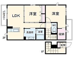 シャルール 2階2LDKの間取り