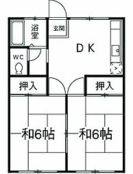 アーバンヒル都賀 2階2DKの間取り
