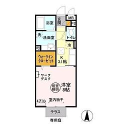 プリモ　フィオーレ 1階1Kの間取り