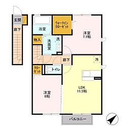 ラ・ソラーナ 2階2LDKの間取り