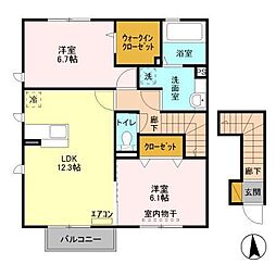 オリオンクレストＢ 2階2LDKの間取り