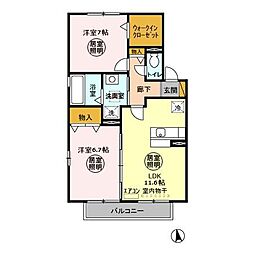 ドルチェ　Ａ・Ｂ 1階2LDKの間取り