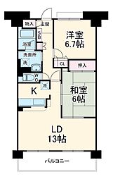 パウロニアビューコート 7階2LDKの間取り