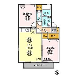アルカイックシャトー　南館 2階2LDKの間取り
