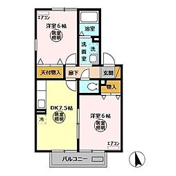 エンゼルコーポ森 2階2DKの間取り