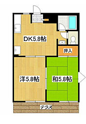 コーポ皆川 2階2DKの間取り