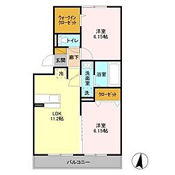 ＰＡＲＫ　ＨＩＬＬＳ　ＭＩＹＡＫＯ　Ｂ 3階2LDKの間取り