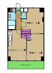 JR総武線 千葉駅 徒歩16分の賃貸マンション 9階2LDKの間取り