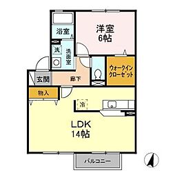 イーストサンハイム 2階1LDKの間取り