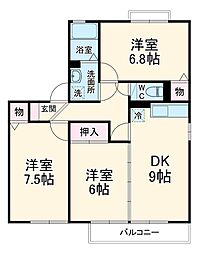 パークヒル東川口 2階3DKの間取り