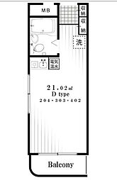 京王井の頭線 永福町駅 徒歩10分の賃貸マンション 4階ワンルームの間取り