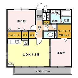 セジュール山の根 2階2LDKの間取り