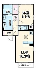小田急小田原線 柿生駅 徒歩9分の賃貸アパート 1階1LDKの間取り