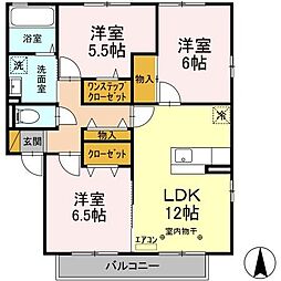 クリスタル　エトワール 2階3LDKの間取り