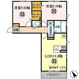 サンフラワー 301 3階2LDKの間取り