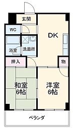 名古屋市営名城線 茶屋ヶ坂駅 徒歩9分の賃貸マンション 5階2DKの間取り