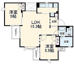 名古屋市営東山線 覚王山駅 徒歩4分の賃貸マンション 2階2LDKの間取り