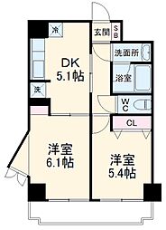 JR横浜線 橋本駅 徒歩6分の賃貸マンション 7階2DKの間取り
