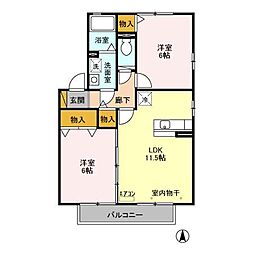 ロジュマンミヤカイドウA棟 2LDKの間取図画像