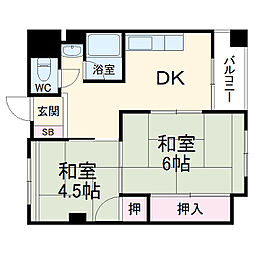 リエス西院 3階2DKの間取り